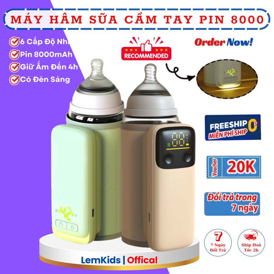 Máy Hâm Sữa Không Dây Di Động FINOSE bản All New 2024, Sạc Type C 18W siêu nhanh, 6 mức nhiệt hâm cho bé LEMKIDS OFFICAL