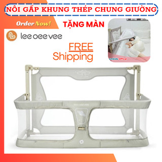 Nôi cũi ngủ chung giường cho bé leeoeevee cao cấp khung thép chắc chắn, cũi quây giường đa năng cho bé