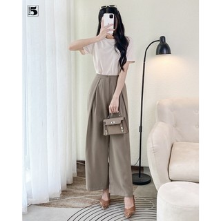Quần vải nữ Twentyfive suông dáng rộng, cạp có cúc cài, ly to QL04