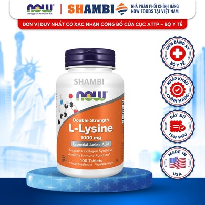 Viên Uống NOW FOODS L-Lysine 1000mg Tăng Cường Sức Đề Kháng, Nhanh Lành Các Vết Loét Và Tổn Thương