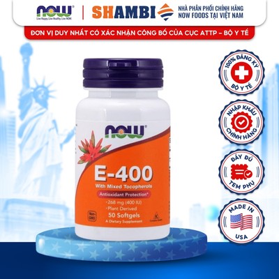 Viên Uống NOW FOODS E400 Mixed Tocopherols Bổ Sung Vitamin E, Chống Oxy Hóa