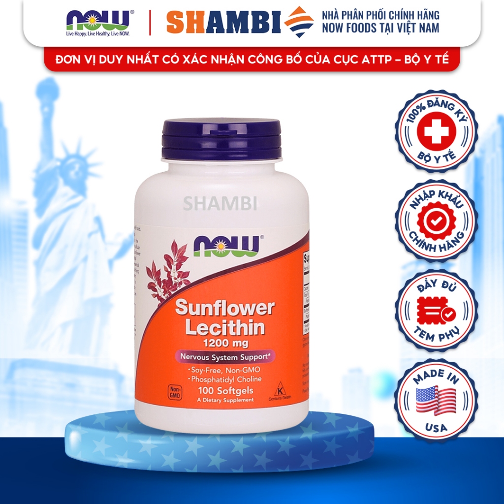 Viên Uống NOW FOODS Sunflower Lecithin 1200mg Chống Tắc Tia Sữa, Làm Loãng Sữa Cho Phụ Nữ Sau Sinh