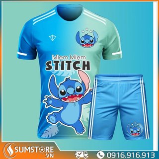 Bộ Áo Đá Banh Kute Dễ Thương Stitch Xanh - Áo Bóng Đá Nam Nữ Mới 2024