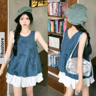 Set Áo Bồng Nơ Kèm Chân Váy Xoè Dáng Ngắn TIBU Set Đồ Nữ Tiểu Thư Dễ Thương Che Khuyết Điểm Đi Chơi Dự Tiệc Đều Xinh