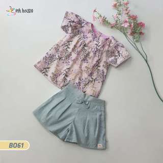 B061 Đồ Bộ Xinh House Bé Gái Aó Hoa Quần Phối Nơ