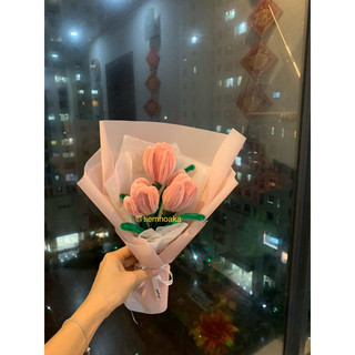 Bó hoa tulip - Hồng - Ly 3 bông làm từ kẽm nhung nhiều màu sắc