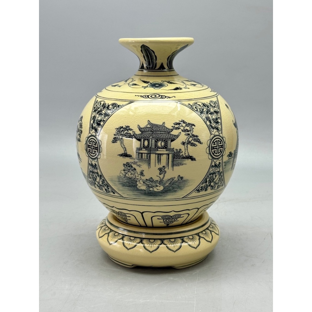 Bình Hút Lộc Tứ Cảnh Hà Nội Cao 29cm Gốm Chu Đậu Truyền Thống