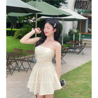 Váy cúp ngực dáng xoè bo chun hoạ tiết hoa nhí siêu xinh , đầm ống nữ dáng ngắn lưng chun xoè hoa nhí nhẹ nhàng