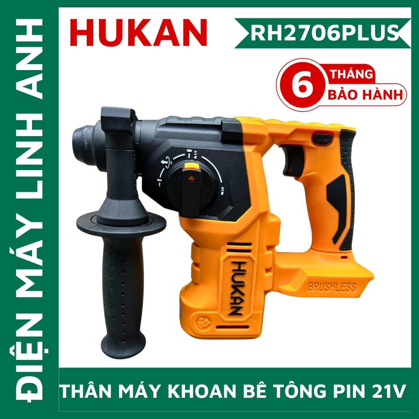 Thân máy khoan bê tông pin 3 chức năng 21V Hukan HM21-RH2706Plus không chổi than mới nhất, hàng chín