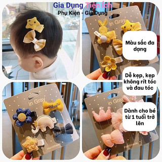 Set 1 bộ 5 chiếc kẹp tóc có họa tiết hình dễ thương đa dạng màu sắc, kẹp tóc không đau dành cho bé gái