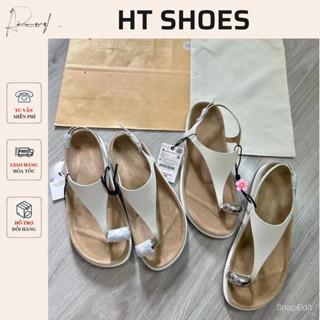 Sandal Z xỏ ngón đính hoạ tiết màu trắng đế bằng da lộn cao 2cm phong cách cá tính năng động Fullbox 8012