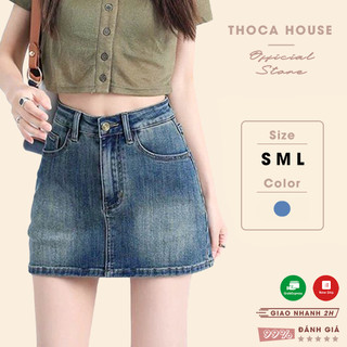 Chân váy jean dáng ngắn wax màu THOCA HOUSE basic dễ phối, có lót trong