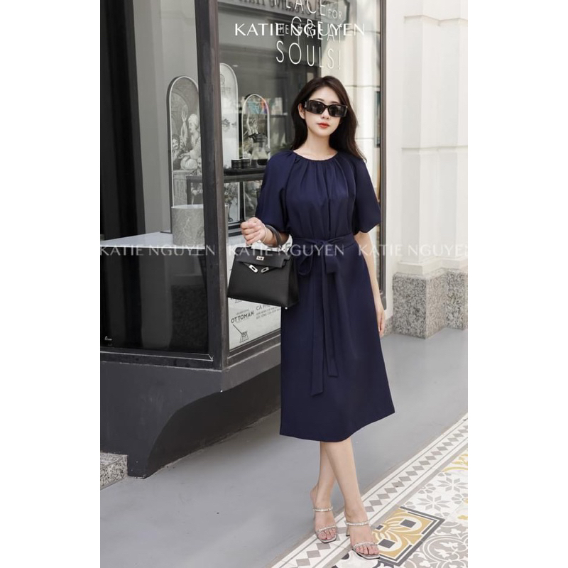 Váy thiết kế nữ màu navy Alina Dress kèm đai