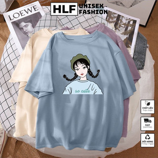 Áo thun tay lỡ form rộng cô gái 2 bim tóc siêu dễ thương, áo phông form rộng size HLFashion