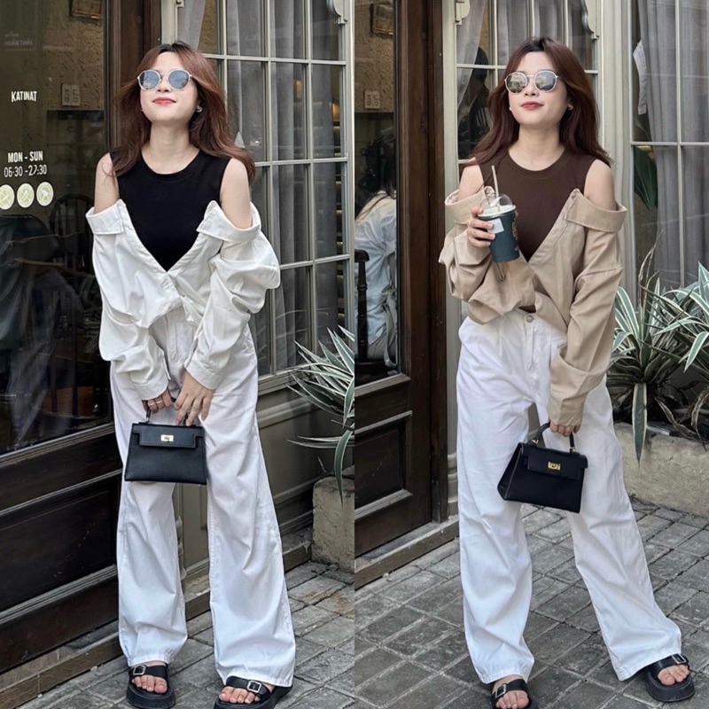 Áo sơ mi trễ vai phong cách Hàn Quốc nhà SANGHI.ORD