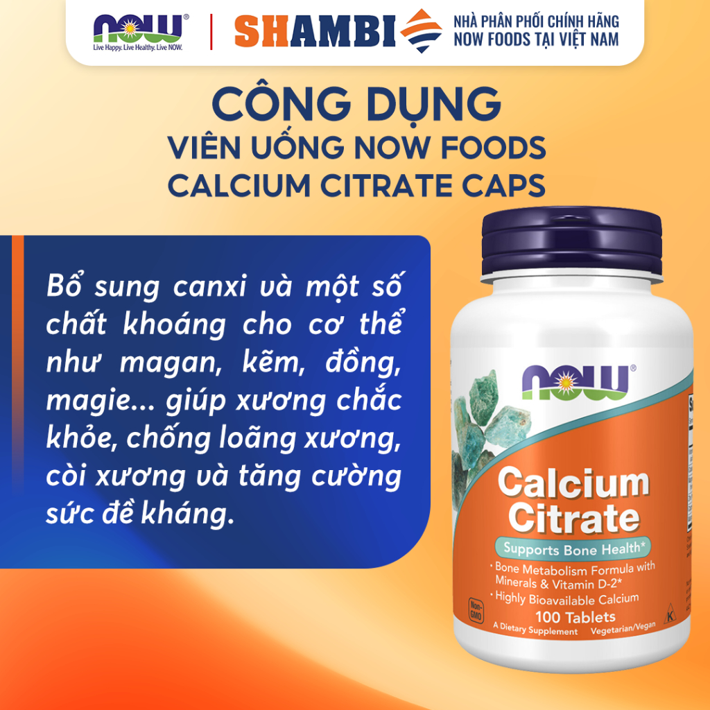 Viên Uống Calcium Citrate Caps NOW FOODS Bổ Sung Canxi Và Chất Khoáng Giúp Xương Chắc Khỏe