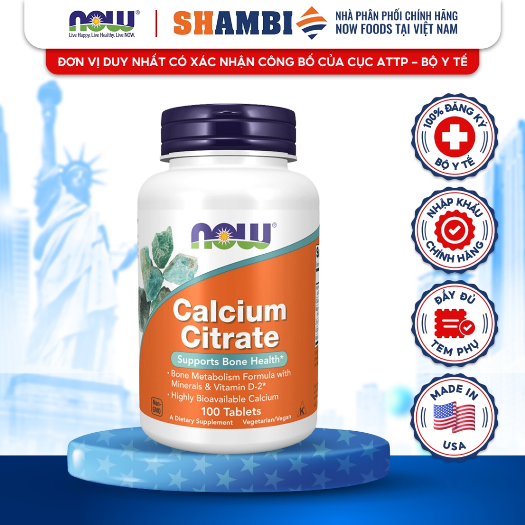 Viên Uống Calcium Citrate Caps NOW FOODS Bổ Sung Canxi Và Chất Khoáng Giúp Xương Chắc Khỏe