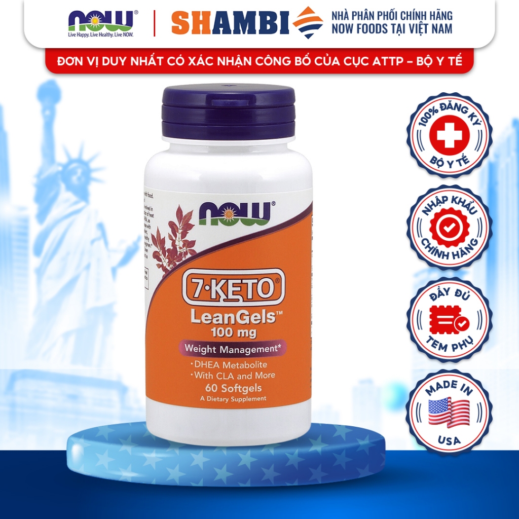 Viên Uống 7 Keto LeanGels NOW FOODS 100mg Giúp Kiểm Soát Cân Nặng, Giảm Béo, Chuyển Hóa Chất Béo Lọ 60 Viên