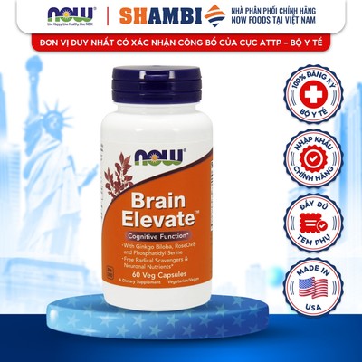 Viên Uống Brain Elevate NOW FOODS Tăng Cường Tuần Hoàn Máu Não, Giảm Đau Đầu Chóng Mặt, Rối Loạn Tiền Đình