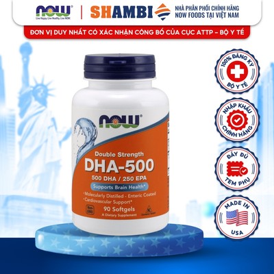 Viên Uống Double Strength NOW FOODS DHA 500 Giúp Bổ Não, Tăng Cường Trí Nhớ & Phát Triển Trí Não
