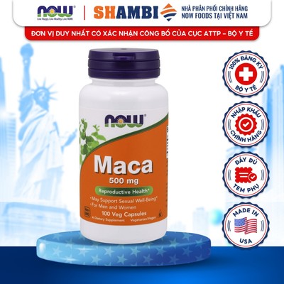 Viên Uống Maca NOW FOODS 500mg Giúp Tăng Cường Sinh Lực, Cải Thiện Khả Năng Sinh Lý