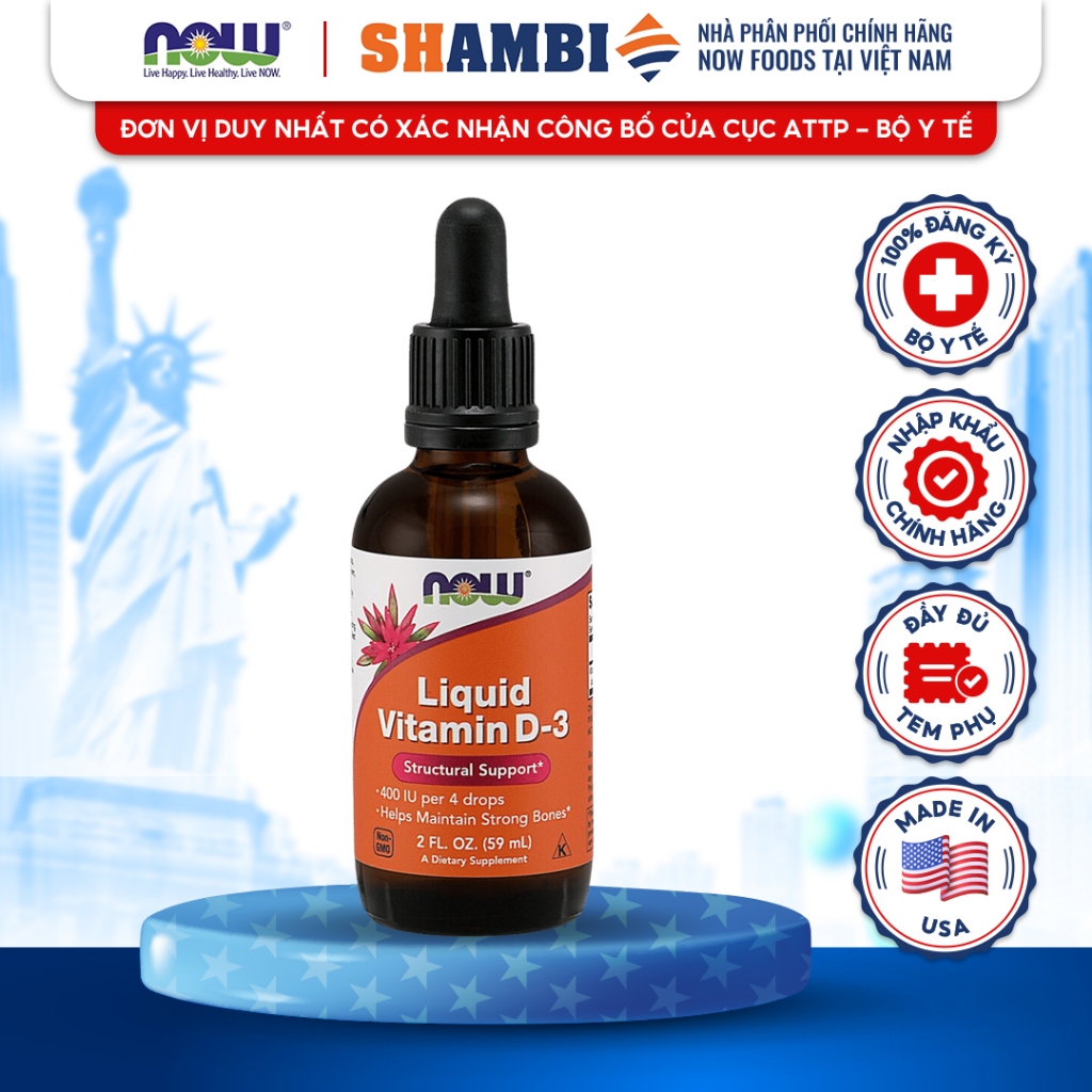 Vitamin D3 NOW FOODS Liquid Dạng Lỏng Tăng Hấp Thụ Canxi, Giúp Xương Chắc Khỏe