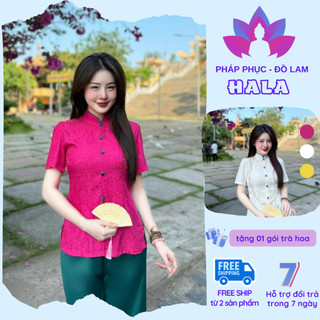 Pháp phục đi chùa - set đồ Lam thiết kế Cách tân cổ Tàu cúc bọc  3 màu trắng, hồng, vàng - s m l xl (40-65kg)