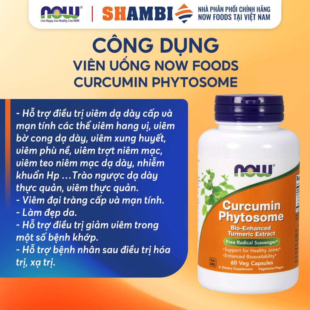 Viên Uống Turmeric Curcumin Phytosome NOW FOODS Hỗ Trợ Dạ Dày, Đại Tràng, Sức Khỏe Hệ Tiêu Hóa