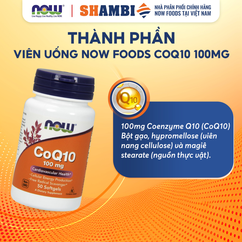 Viên Uống CoQ10 100mg NOW FOODS Hỗ Trợ Tai Biến Tim Mạch, Ổn Định Huyết Áp, Giảm Cholesterol Máu