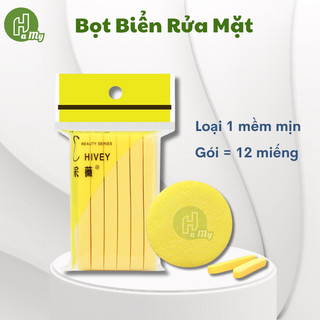 Gói 12 miếng bông bọt biển, bông mút nở rửa mặt Chivey loại 1 | Bông mút vàng tẩy trang