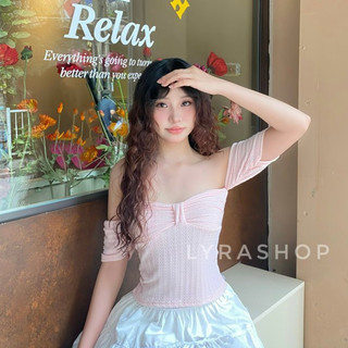 LYRA Áo trễ vai croptop cổ vuông xoắn nơ ngực mặc 2 kiểu ulzzang - VSYAC0228