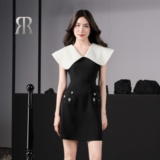 RẬP - Đầm Cổ V Dáng Xoè Phối Túi Đính Đá Ngang Eo - PREMIER 09