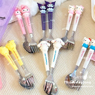 Bộ muỗng thìa cá nhân INOX hoạt hình Sanrio Kuromi Melody Cinnamoroll Kitty Pompurin dễ thương