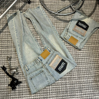 (Vải QC-Cao Cấp) Quần Jean Suông Nữ Thêu 'MiM MiM' Tad Da Vàng M4150