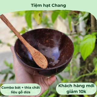 Bát gáo dừa, muỗng gỗ, bát trộn mặt nạ, gáo dừa, bát to cute, decor, chất liệu tự nhiên size 15cm