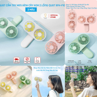 Quạt Mini Cầm Tay Energy Green Lighting RPH-F10 7 Cánh Hình Cây Kem - 2 Lồng Quạt - 3 Tốc Độ gió