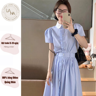 Set áo sơ mi cổ trắng +. chân váy dài họa tiết kẻ