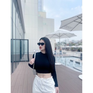 PQ01-Áo Thun croptop nữ tay dài cổ lọ ôm body chất bozip PQ Store Freesize 42-52kg | BigBuy360 - bigbuy360.vn