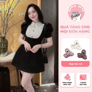 Váy tuyết mưa phối nơ đầm ngắn đính đá đầm công sở chiết eo phong cách thanh lịch nữ tính