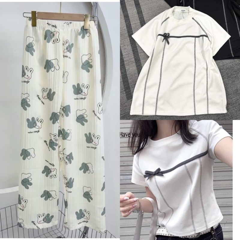 Set áo baby tea nơ + quần hoạt hình