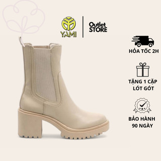 Giày boot nữ cổ cao, chelsea boot nữ mũi tròn, boot nữ đế cao màu kem nâu bò, giày hiệu xuất dư yami