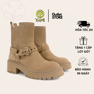 Giày Boot Nữ, Boot Nữ Cổ Cao Mũi Tròn Da Lộn Cao Cấp Có Khóa Đề Dày Size 35-41, Bốt Nữ Hàng Hiệu Xuất Dư - YAMI
