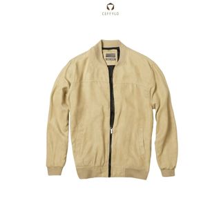 Áo khoác nam bomber da lộn màu camel trơn CEFFYLO chất liệu da lộn mềm mịn 2 lớp phong cách thời trang nam