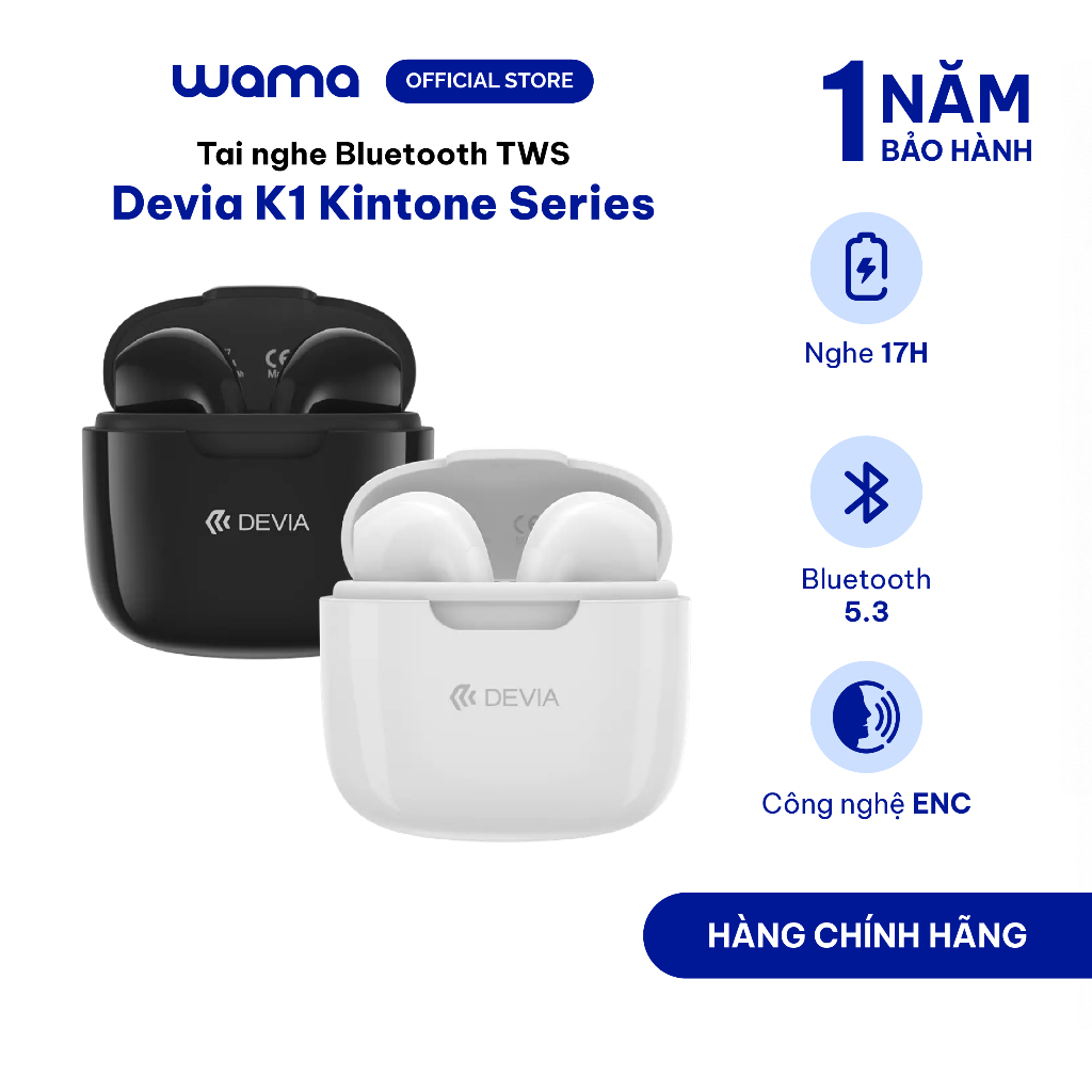 Tai nghe Bluetooth TWS Devia Kintone K1 - Thiết kế đeo lửng, thời gian nghe 17 giờ, chống ồn ENC