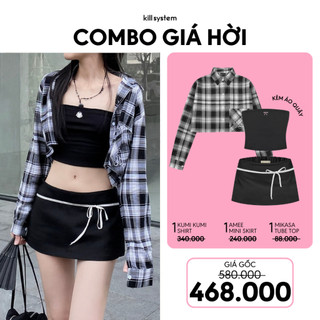  Mua 1 Áo Sơ mi kẻ Caro Đen Kumi Kumi và 1 Chân váy Amee Đen Kill System