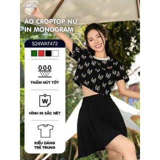 Áo phông croptop nữ tawear in monogram trẻ trung, cá tính s24wat472