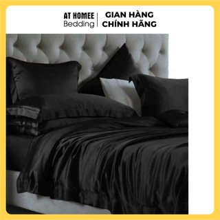 Bộ 5 món chăn trần bông ga gối phi lụa at home mát mịn - màu đen