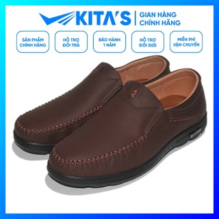 Giày Mọi Nam KITAS - Da Bò Thật - Đế Cao Su - May Đế - Bảo Hành 1 Năm - 089-5542
