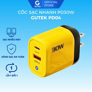  Củ sạc nhanh 30W Gutek PD04 PD Usb Type-C cho điện thoại iP 15 14 13 12 pro max 11 mini 8 plus 