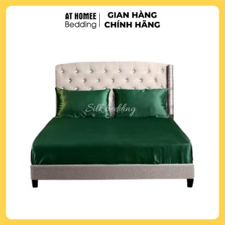 Bộ 5 món chăn ga gối phi lụa thương hiệu at home mát mịn - màu xanh lá